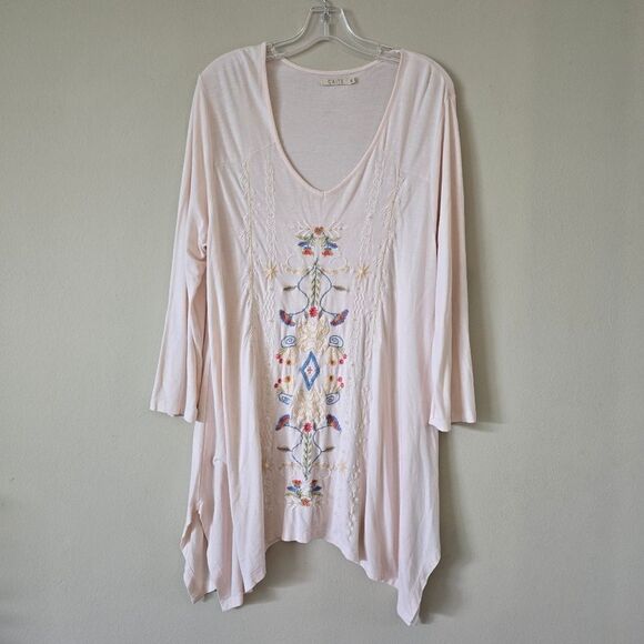 Anthropologie CAITE Women's Tunnic Embroidered Size XL Soft Knit Fabric Pink - Picture 3 of 7